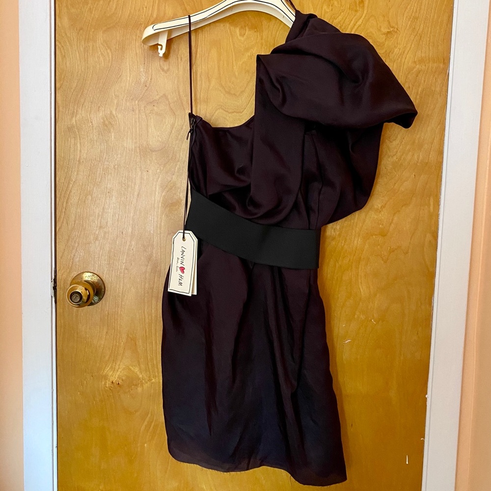 Lanvin x H&M Purple Ruched Puff One-Shoulder Dress